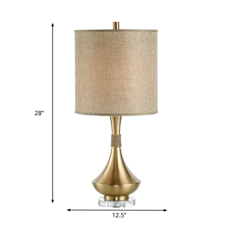 Cilinder Studielamp Traditioneel Stof 1 Lamp Wit/Beige Leesboeklamp met metalen voet Clearhalo