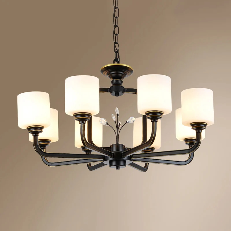 Cilinder Woonkamer Hangende Hanglamp Vintage Stijl Melkachtige Glazen Kroonluchterlamp Clearhalo