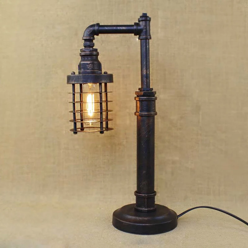 Cilinder/bolschaduw met bronzen afwerking Staande tafellamp Steampunk smeedijzeren tafellamp met 1 kop Clearhalo