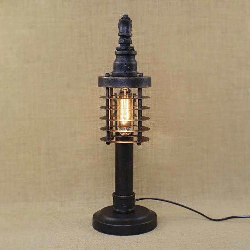 Cilinder/bolschaduw met bronzen afwerking Staande tafellamp Steampunk smeedijzeren tafellamp met 1 kop Clearhalo