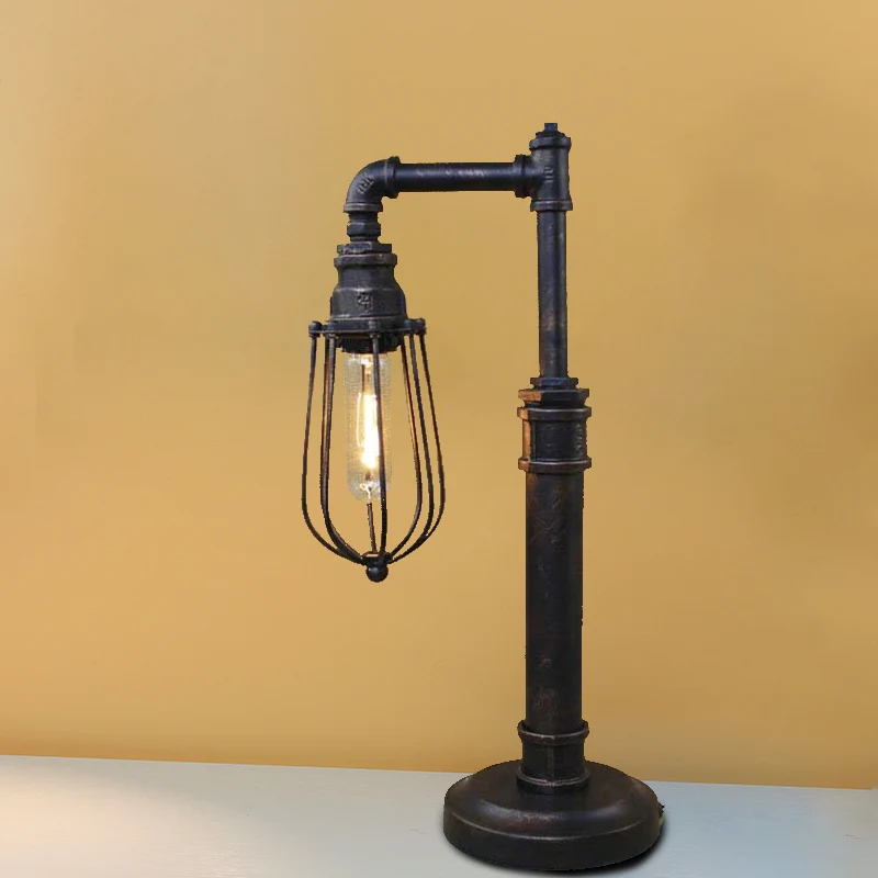 Cilinder/bolschaduw met bronzen afwerking Staande tafellamp Steampunk smeedijzeren tafellamp met 1 kop Clearhalo