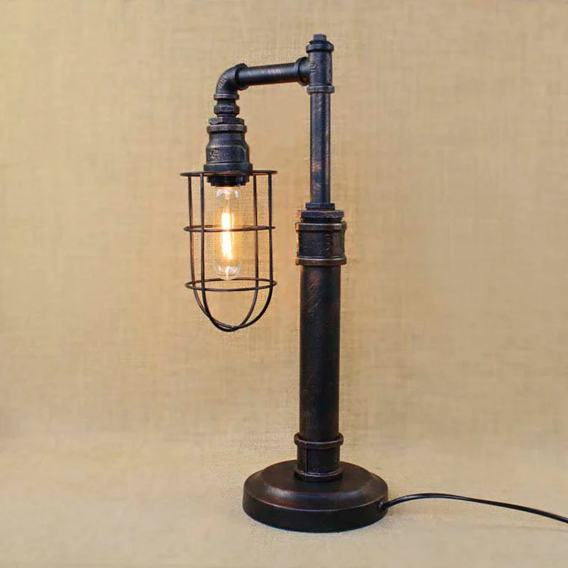 Cilinder/bolschaduw met bronzen afwerking Staande tafellamp Steampunk smeedijzeren tafellamp met 1 kop Clearhalo
