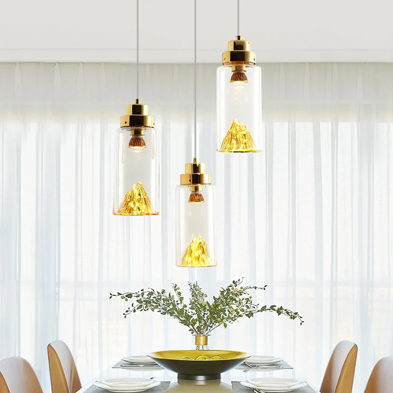 Cilinder/halve cirkel hanglamp post-modernistisch helder glas led goud/zilver hanglamp armatuur voor eetkamer Clearhalo