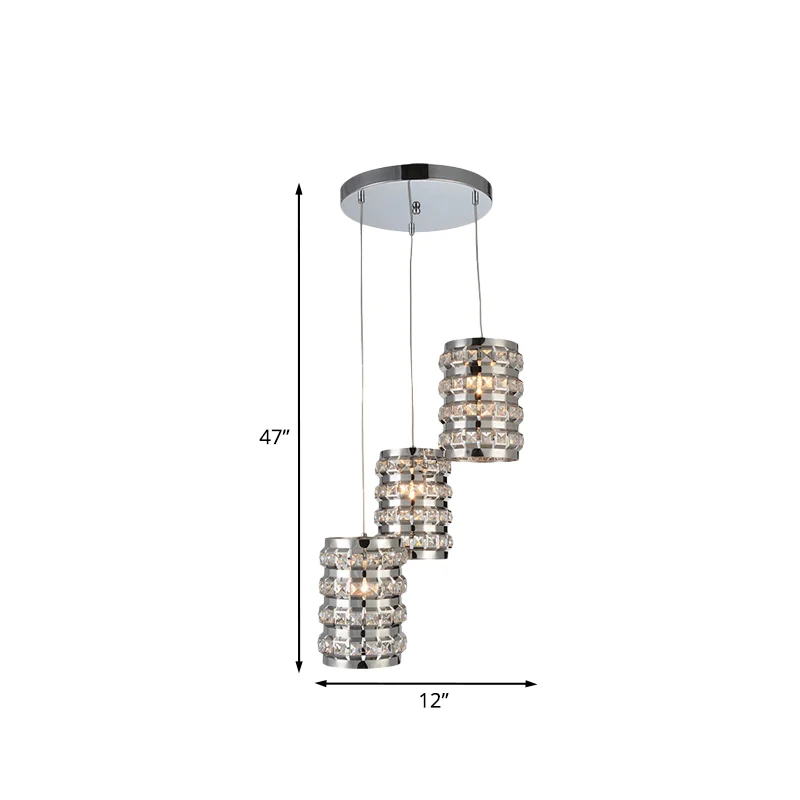 Cilinderkristal multi-licht hanglamp moderne 3-lichts plafondophanglamp met verchroomde afwerking Clearhalo