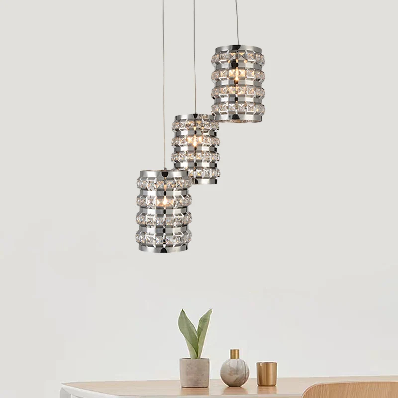 Cilinderkristal multi-licht hanglamp moderne 3-lichts plafondophanglamp met verchroomde afwerking Clearhalo