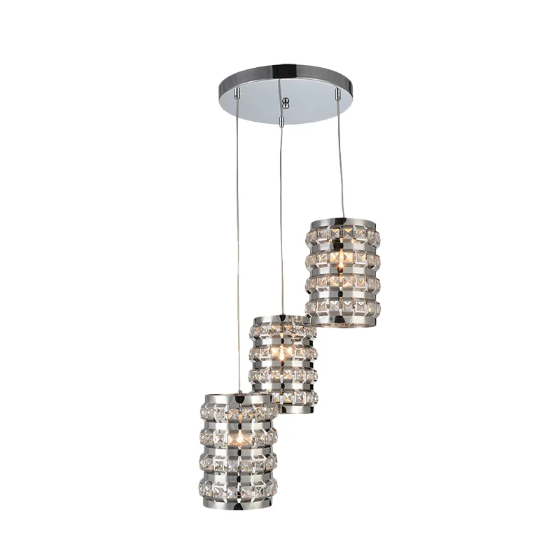 Cilinderkristal multi-licht hanglamp moderne 3-lichts plafondophanglamp met verchroomde afwerking Clearhalo