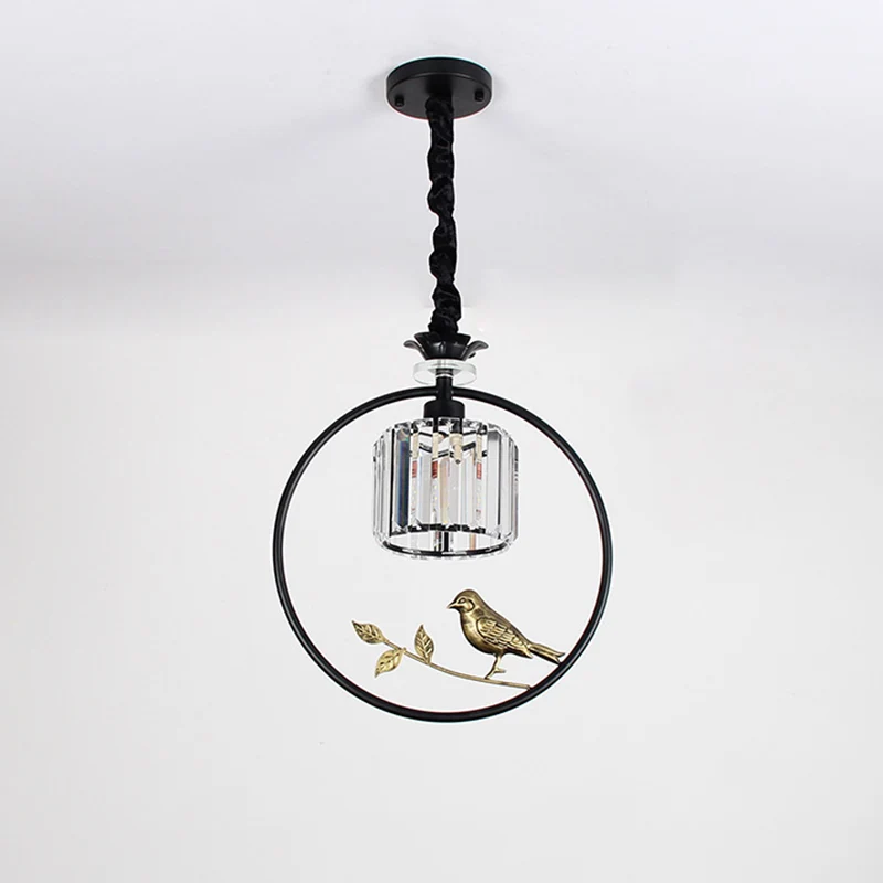 Cilinderkristalblok hanglamp boerderij 1 lamp eetkamer hanglamp met decoratieve vogel en ring Clearhalo
