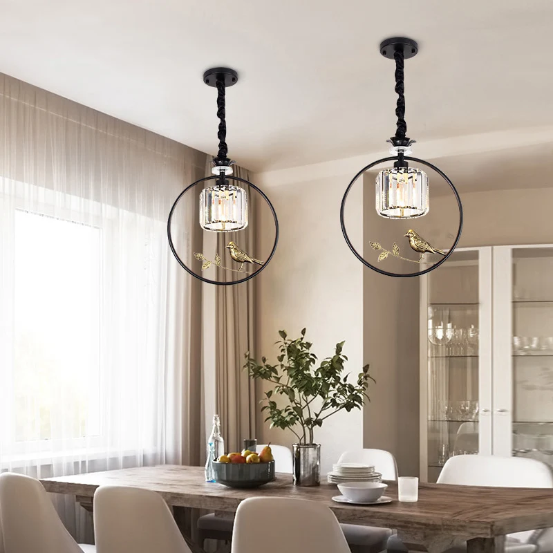Cilinderkristalblok hanglamp boerderij 1 lamp eetkamer hanglamp met decoratieve vogel en ring Clearhalo