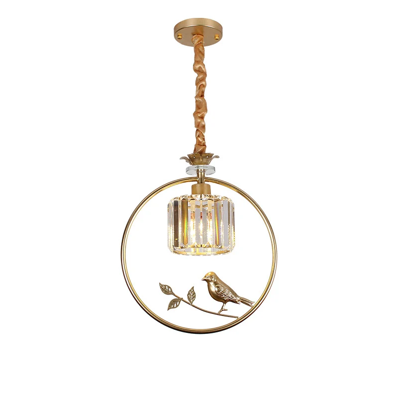 Cilinderkristalblok hanglamp boerderij 1 lamp eetkamer hanglamp met decoratieve vogel en ring Clearhalo