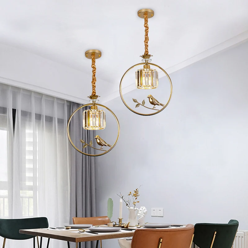 Cilinderkristalblok hanglamp boerderij 1 lamp eetkamer hanglamp met decoratieve vogel en ring Clearhalo