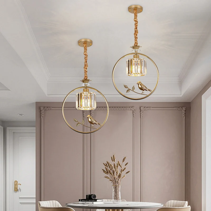 Cilinderkristalblok hanglamp boerderij 1 lamp eetkamer hanglamp met decoratieve vogel en ring Clearhalo