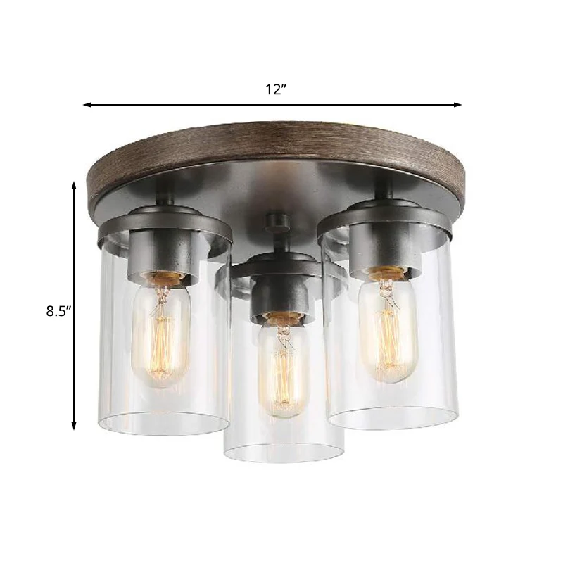 Cilinder-plafondlamp van helder glas, industrieel, 3 lampen, woonkamerverlichting brons Clearhalo