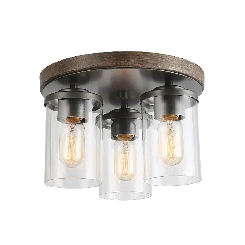 Cilinder-plafondlamp van helder glas, industrieel, 3 lampen, woonkamerverlichting brons Clearhalo