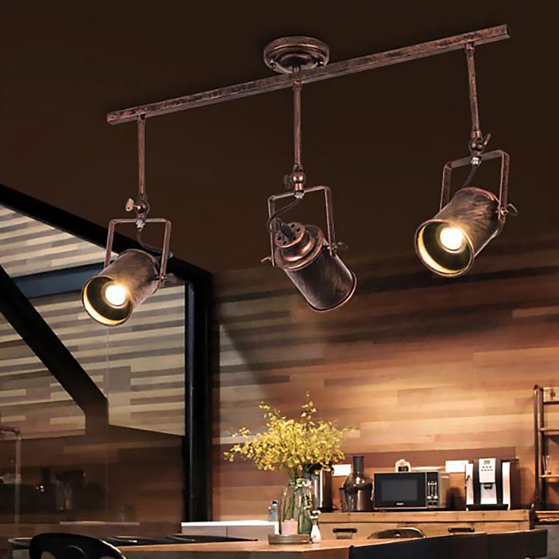 Cilinderraillicht antieke stijl 1/2/3-licht smeedijzeren halfverzonken plafondlamp donkere roest voor koffiewinkel Clearhalo
