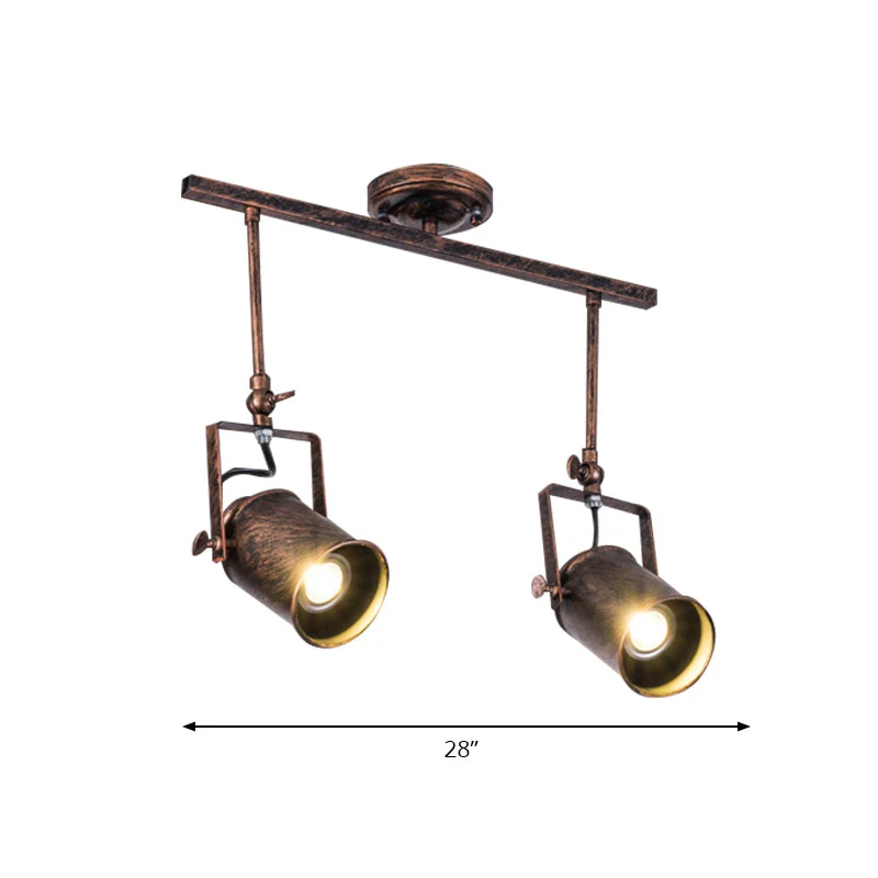 Cilinderraillicht antieke stijl 1/2/3-licht smeedijzeren halfverzonken plafondlamp donkere roest voor koffiewinkel Clearhalo