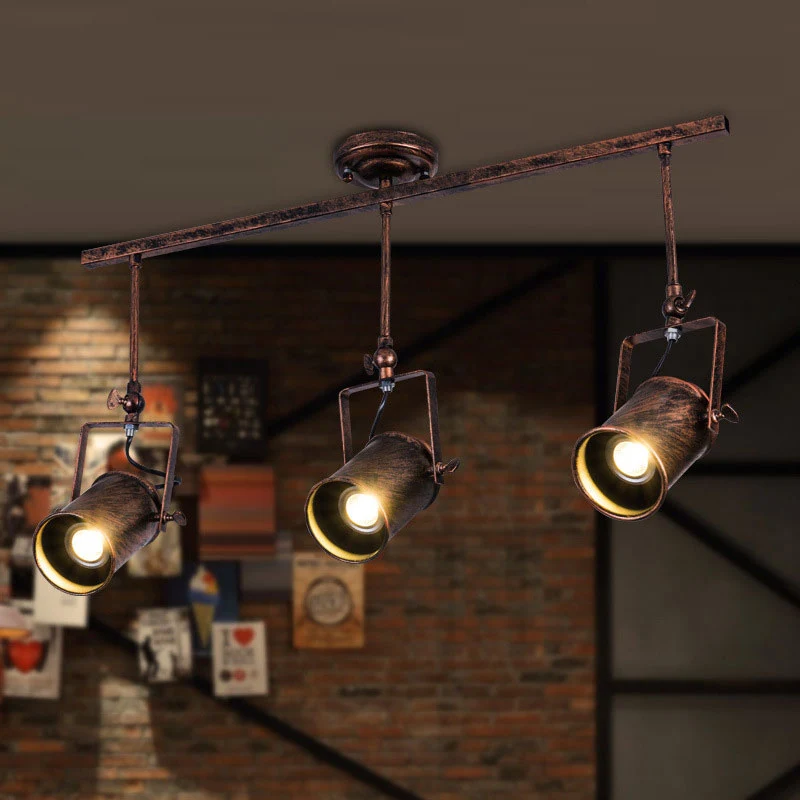 Cilinderraillicht antieke stijl 1/2/3-licht smeedijzeren halfverzonken plafondlamp donkere roest voor koffiewinkel Clearhalo