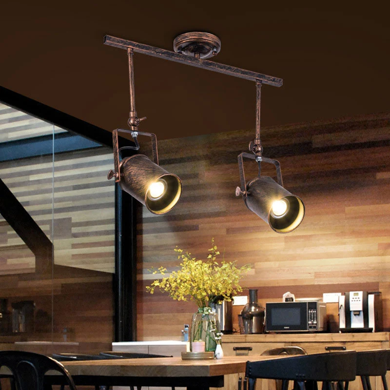 Cilinderraillicht antieke stijl 1/2/3-licht smeedijzeren halfverzonken plafondlamp donkere roest voor koffiewinkel Clearhalo