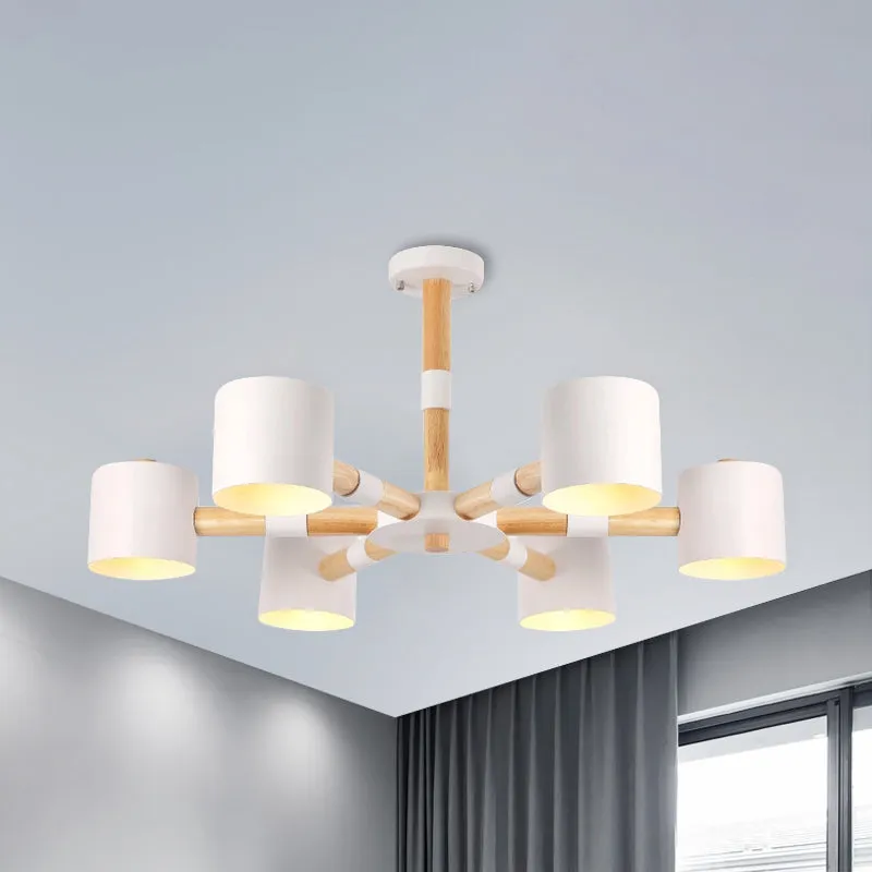 Cilinderschaduw Hotel Hanglamp Metaal en hout 6-kops Scandinavische kroonluchter Clearhalo