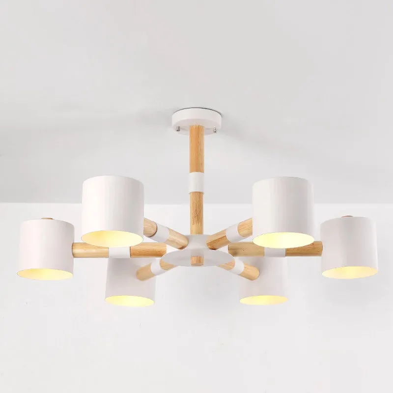 Cilinderschaduw Hotel Hanglamp Metaal en hout 6-kops Scandinavische kroonluchter Clearhalo