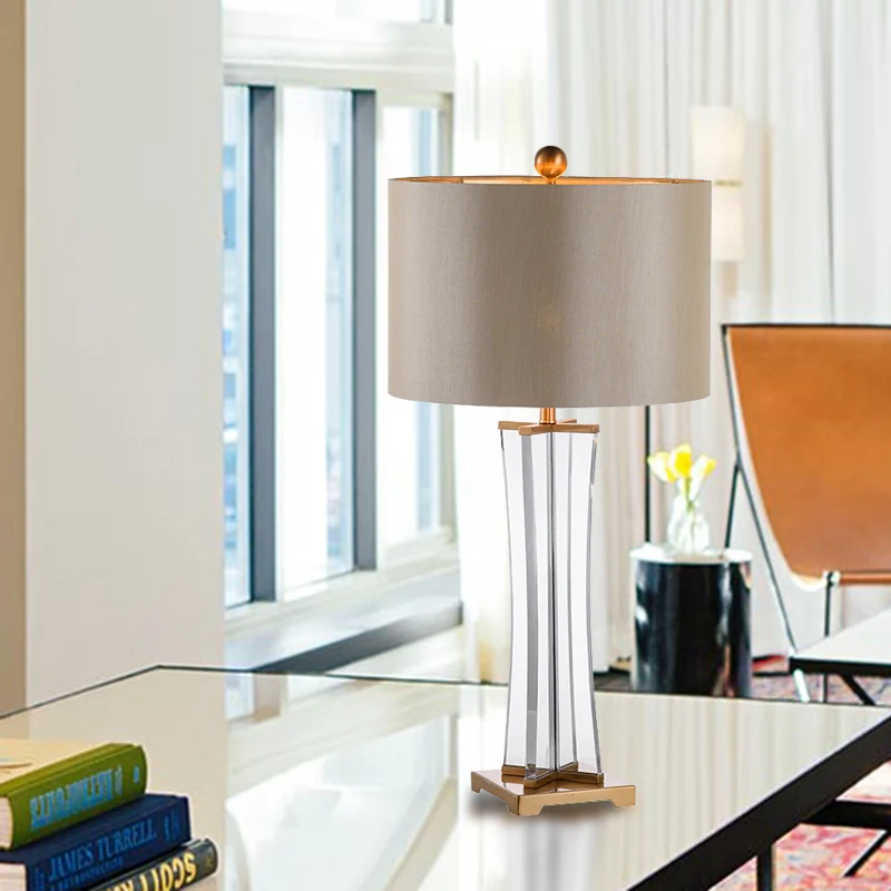 Cilinderstof bureaulamp modernistisch 1 lamp gouden nachttafellamp voor woonkamer Clearhalo