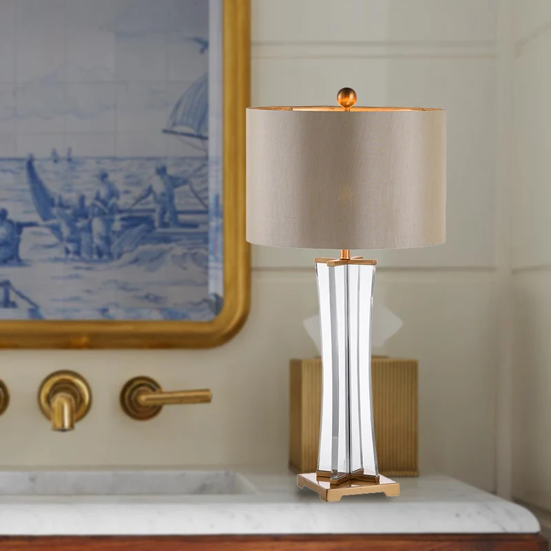 Cilinderstof bureaulamp modernistisch 1 lamp gouden nachttafellamp voor woonkamer Clearhalo
