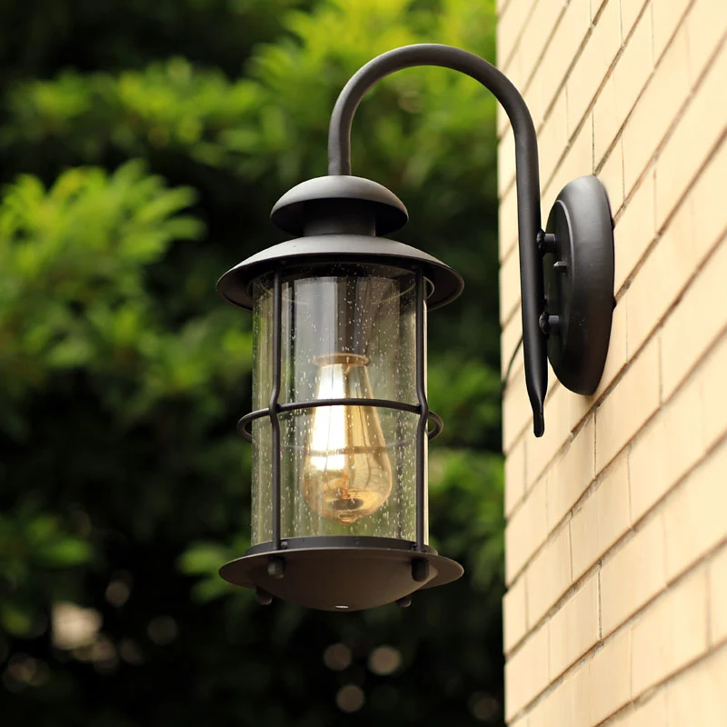 Cilindervormige helderglazen wandmontagelamp Retro 1-lichts buitenwandverlichting zwart Clearhalo