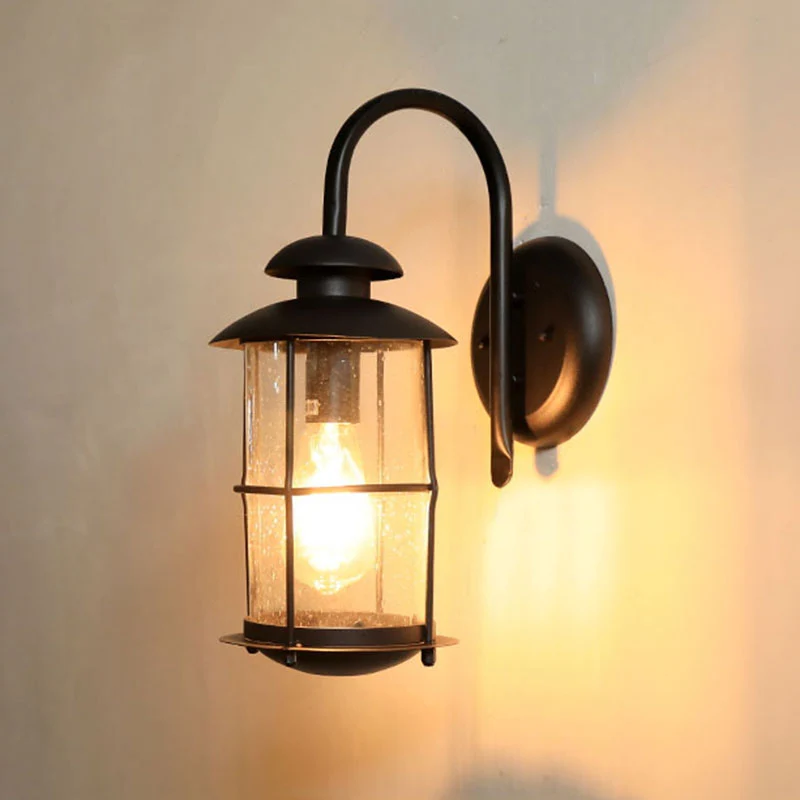 Cilindervormige helderglazen wandmontagelamp Retro 1-lichts buitenwandverlichting zwart Clearhalo