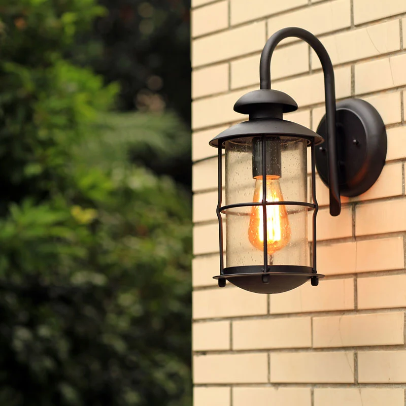 Cilindervormige helderglazen wandmontagelamp Retro 1-lichts buitenwandverlichting zwart Clearhalo