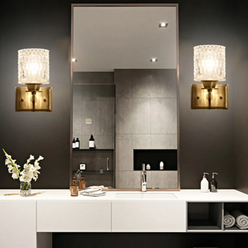 Cilindervormige wandlamp, eigentijds roosterglas, messing wandverlichting voor gang Clearhalo