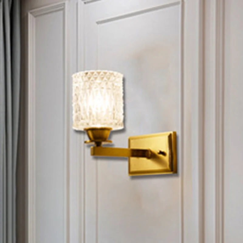 Cilindervormige wandlamp, eigentijds roosterglas, messing wandverlichting voor gang Clearhalo