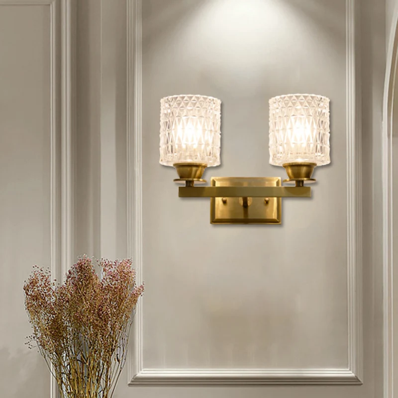 Cilindervormige wandlamp, eigentijds roosterglas, messing wandverlichting voor gang Clearhalo