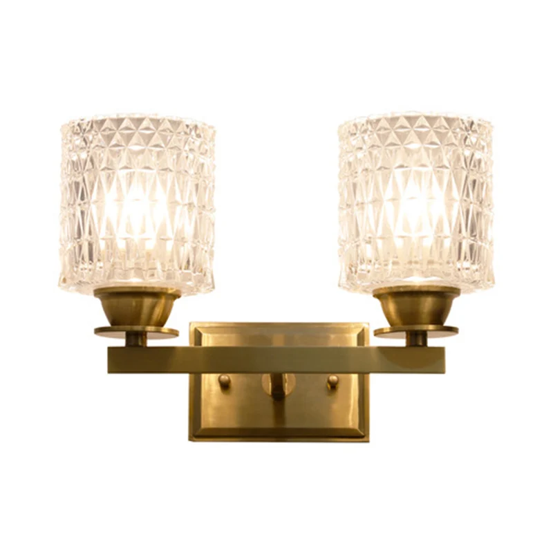 Cilindervormige wandlamp, eigentijds roosterglas, messing wandverlichting voor gang Clearhalo