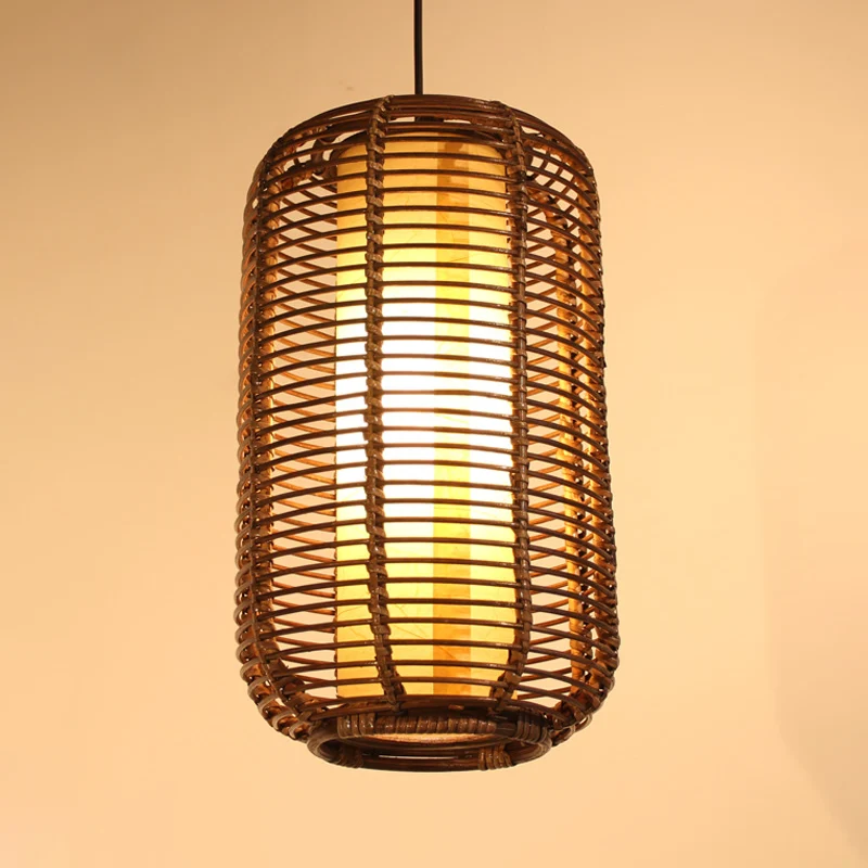Cilindrische hanglamp Japans bamboe 1-kops hangend verlichtingsarmatuur bruin Clearhalo