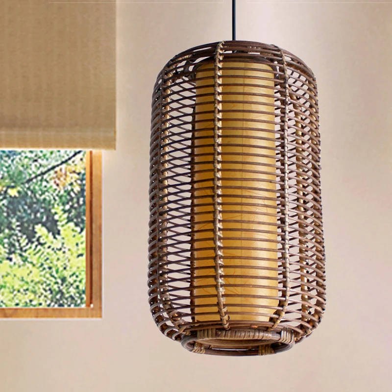 Cilindrische hanglamp Japans bamboe 1-kops hangend verlichtingsarmatuur bruin Clearhalo