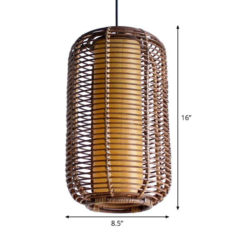 Cilindrische hanglamp Japans bamboe 1-kops hangend verlichtingsarmatuur bruin Clearhalo