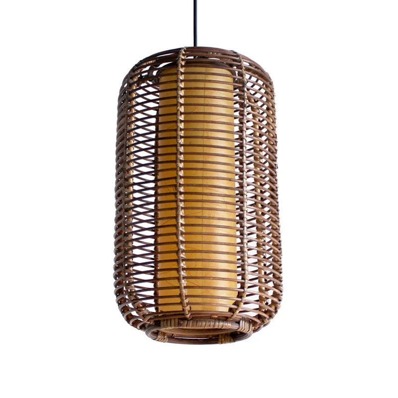 Cilindrische hanglamp Japans bamboe 1-kops hangend verlichtingsarmatuur bruin Clearhalo
