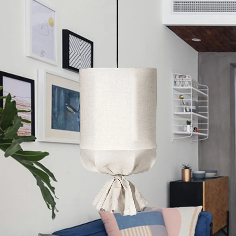 Cilindrische hanglamp met neerwaartse verlichting, minimalistische stof, 1-lichts wit/vlasplafondlamp met sluiting Clearhalo
