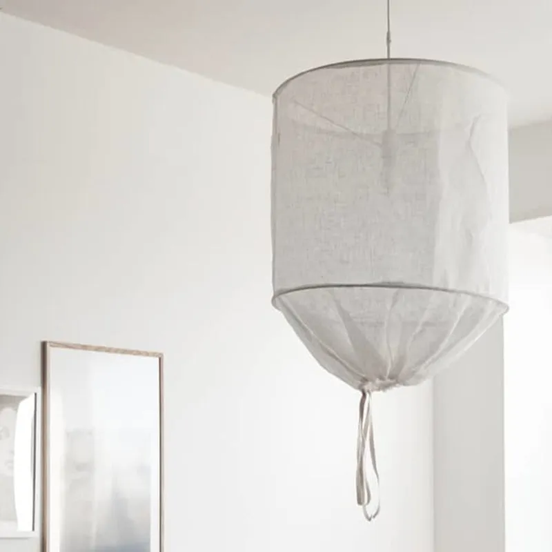 Cilindrische hanglamp met neerwaartse verlichting, minimalistische stof, 1-lichts wit/vlasplafondlamp met sluiting Clearhalo
