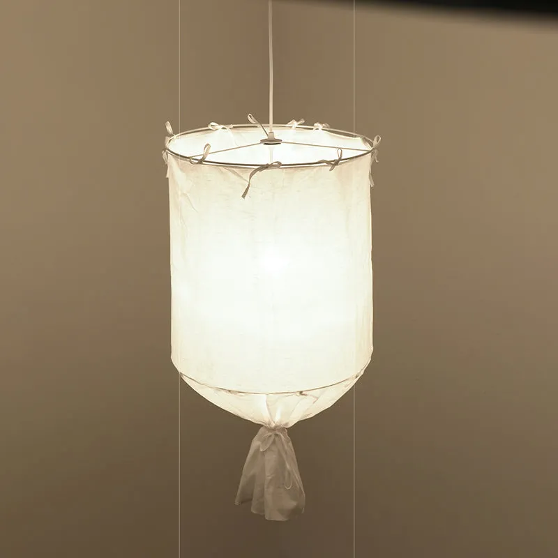 Cilindrische hanglamp met neerwaartse verlichting, minimalistische stof, 1-lichts wit/vlasplafondlamp met sluiting Clearhalo