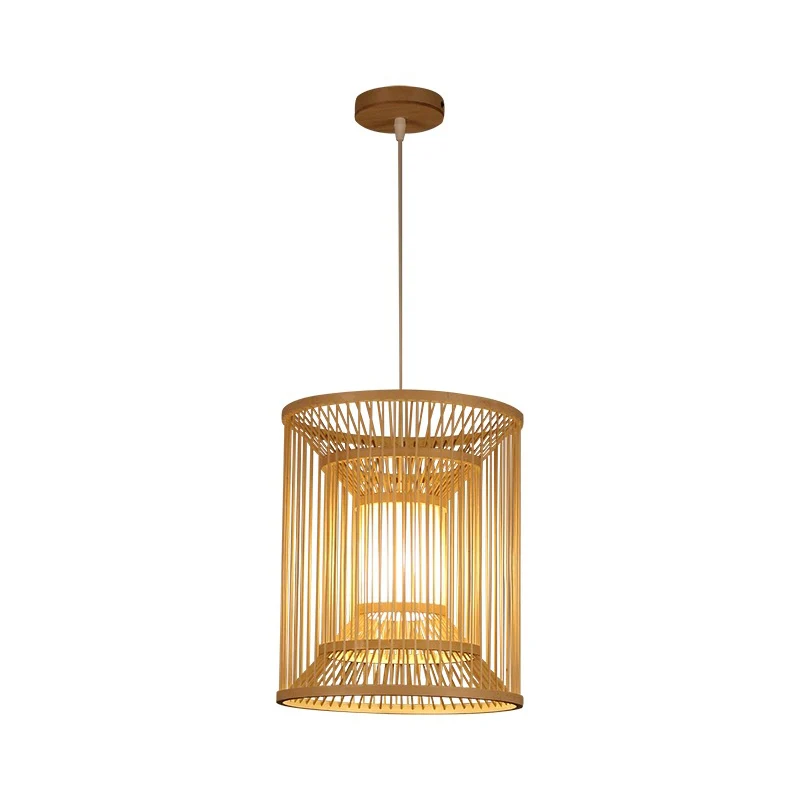 Cilindrische hanglamp Traditie Bamboe 1 lamp Houten hanglampset voor theesalon Clearhalo