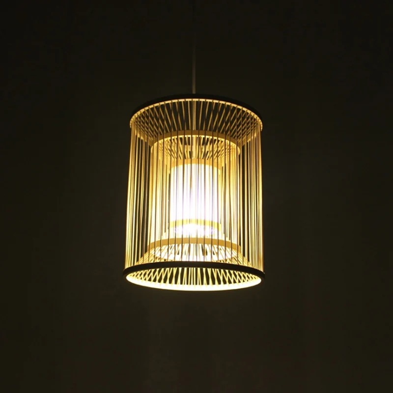 Cilindrische hanglamp Traditie Bamboe 1 lamp Houten hanglampset voor theesalon Clearhalo
