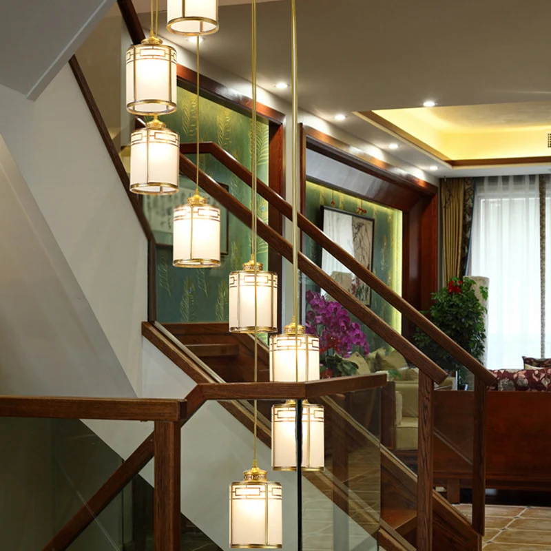 Cilindrische hanglamp van mat wit glas, modern messing, meerdere hanglampen voor duplexwoning Clearhalo