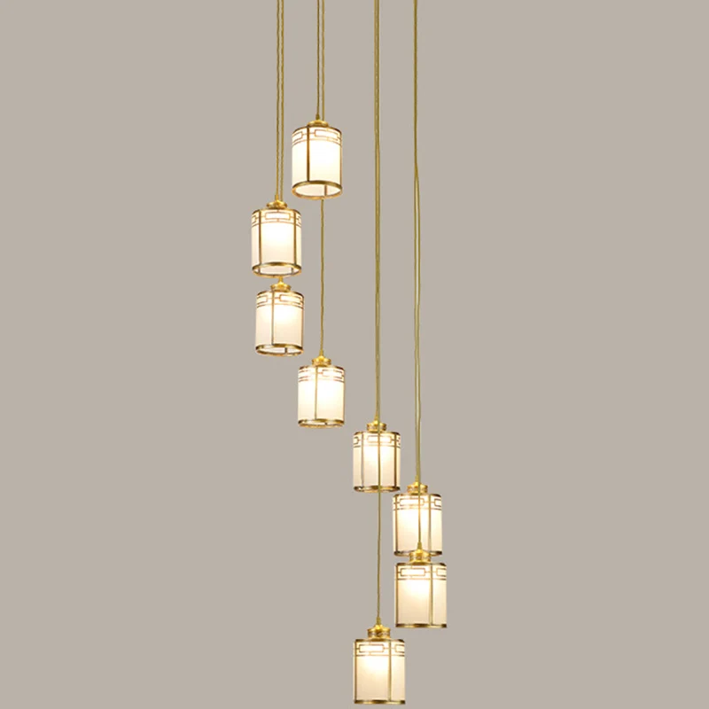 Cilindrische hanglamp van mat wit glas, modern messing, meerdere hanglampen voor duplexwoning Clearhalo