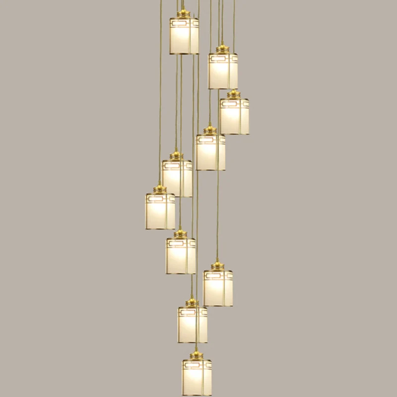 Cilindrische hanglamp van mat wit glas, modern messing, meerdere hanglampen voor duplexwoning Clearhalo