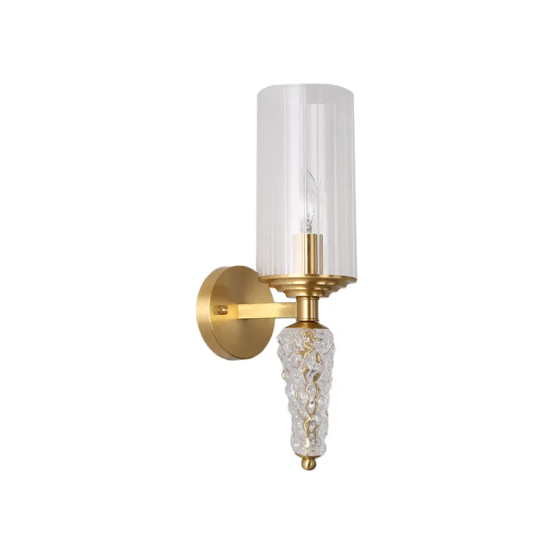 Cilindrische helderglazen kap wandgemonteerde verlichting Vintage 1-lamp wandverlichtingsarmatuur messing voor nachtkastje...