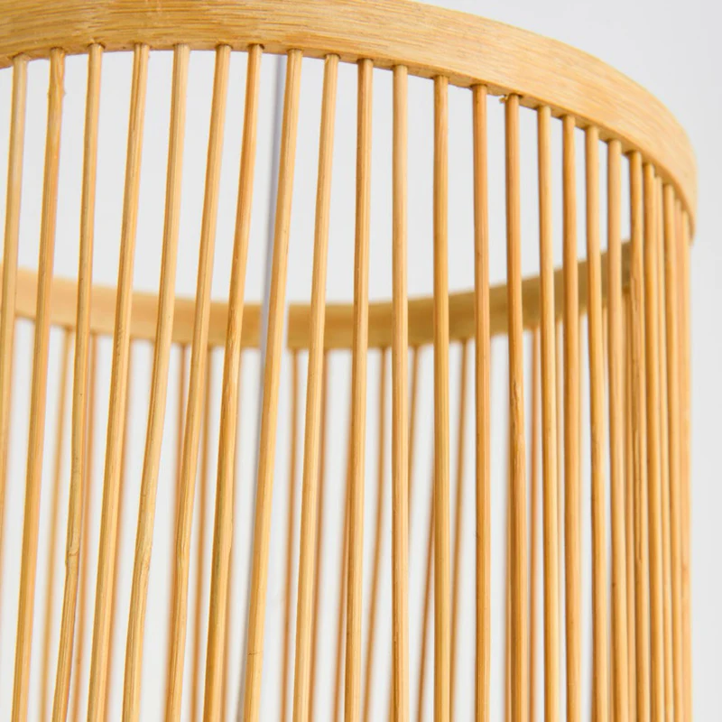 Cilindrische houten slingerlamp Aziatisch 1-lamps bamboe hangplafondlamp voor bistro Clearhalo