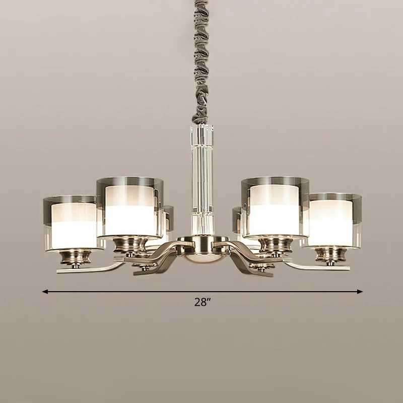 Cilindrische restaurantkroonluchter, moderne hanglamp van mat en rookgrijs glas chroom Clearhalo