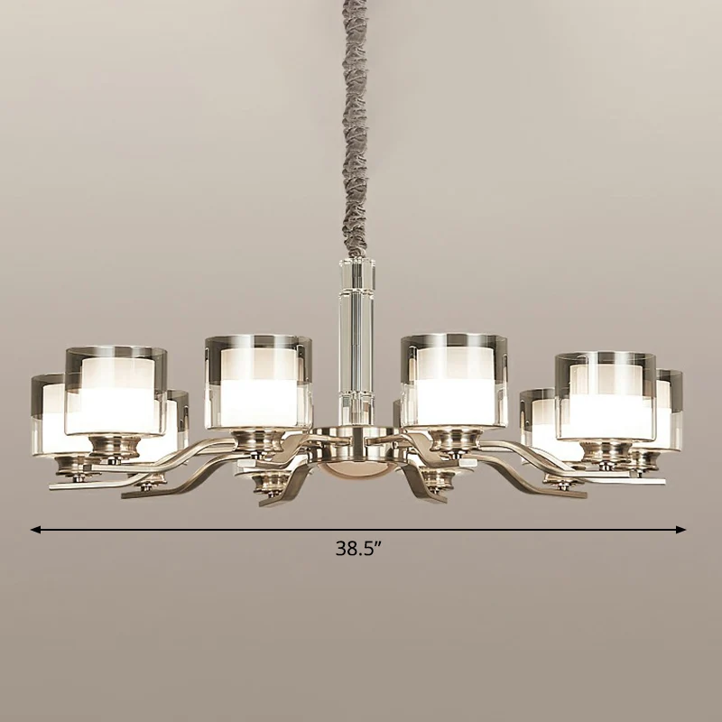 Cilindrische restaurantkroonluchter, moderne hanglamp van mat en rookgrijs glas chroom Clearhalo