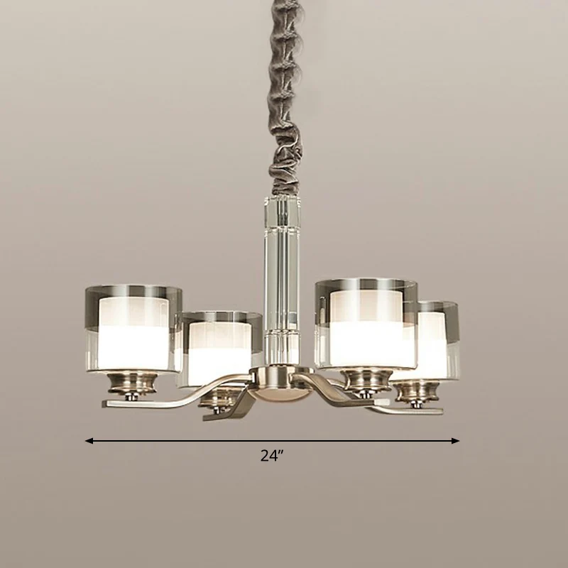 Cilindrische restaurantkroonluchter, moderne hanglamp van mat en rookgrijs glas chroom Clearhalo