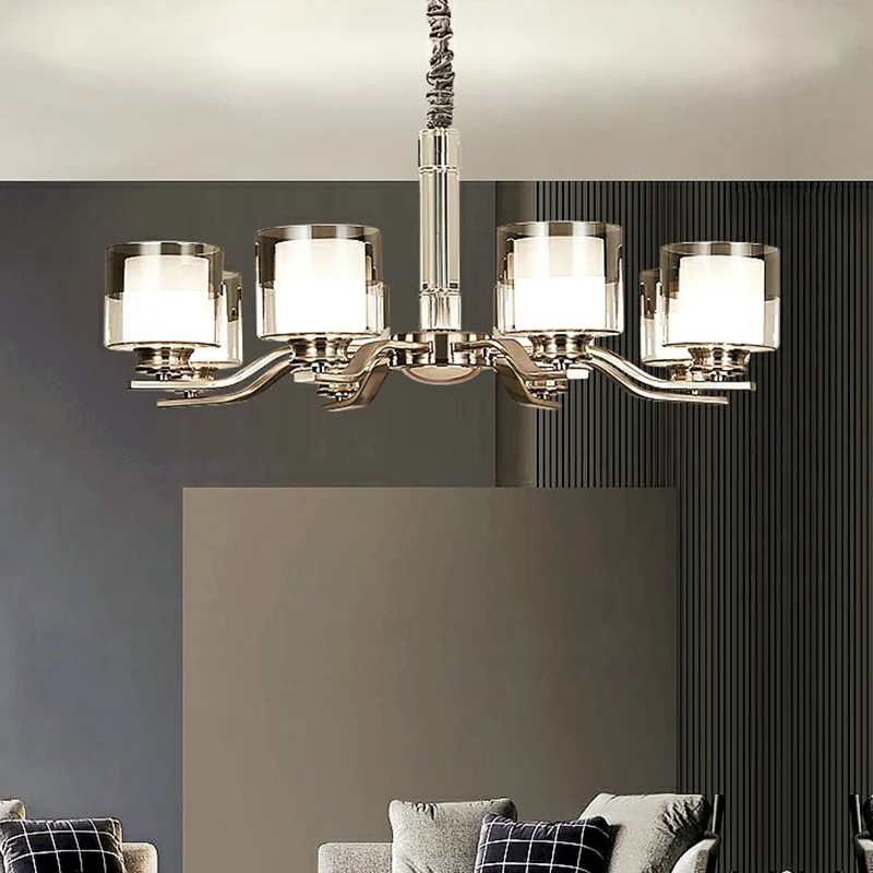 Cilindrische restaurantkroonluchter, moderne hanglamp van mat en rookgrijs glas chroom Clearhalo